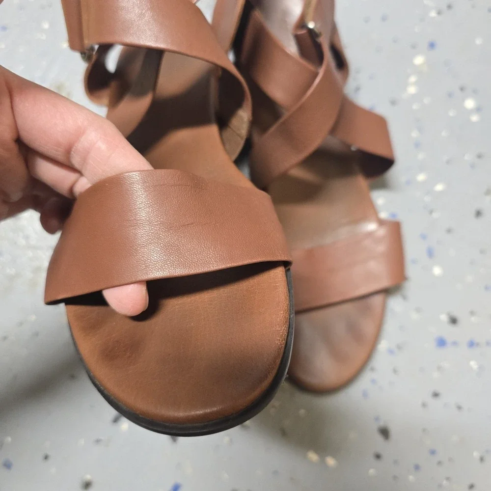 Munro American Women's Brown Leather Strappy Wedge Sandals‎ Size 9 N